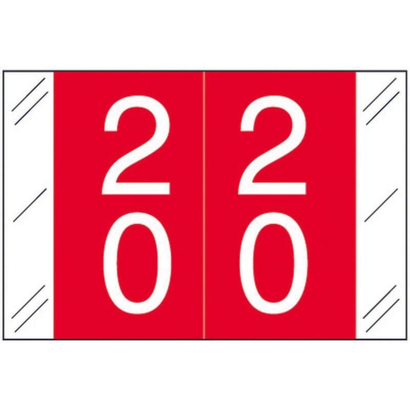 Barkley FDSTM Compatible Double Digit "20" Numeric Labels, 1-1/2" x 1", 60# Laminated Stock (Roll of 500)