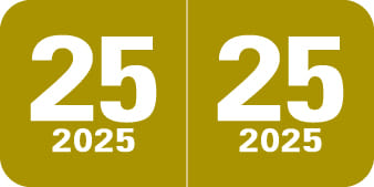 Col'R'Tab Compatible "25" Yearband Labels, Laminated Stock 1-1/2" x 3/4" - 500 per Roll