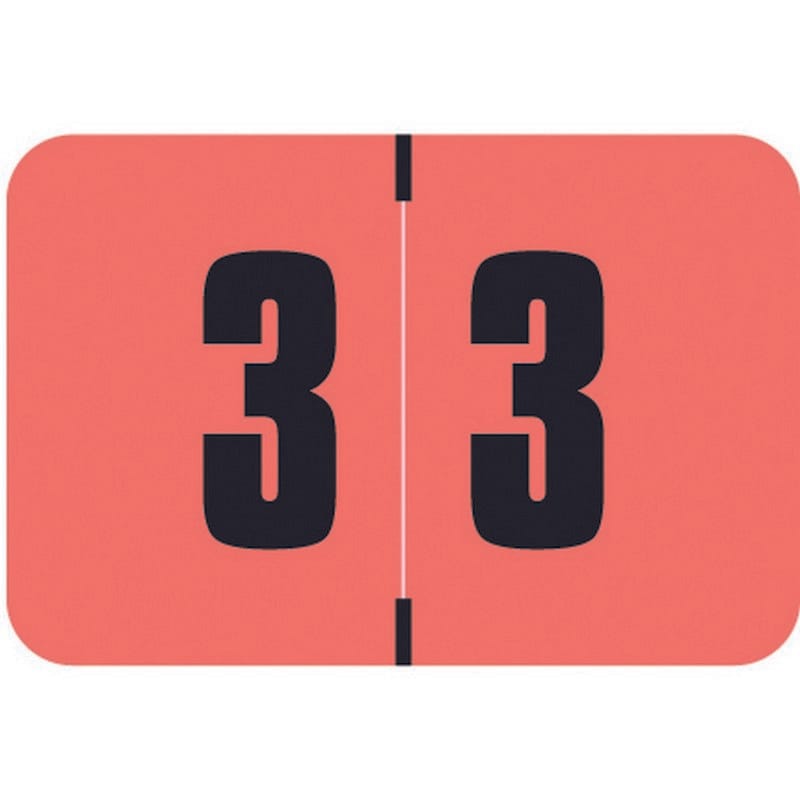 Digi Color DCNM Compatible Numeric "3" Labels, Laminated Stock, 1-1/2" x 1" Individual Numbers - Roll of 250