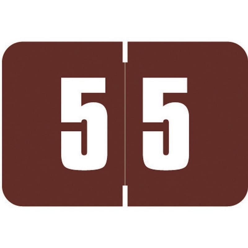 Digi Color DCNM Compatible Numeric "5" Labels, Laminated Stock, 1-1/2" x 1" Individual Numbers - Roll of 250
