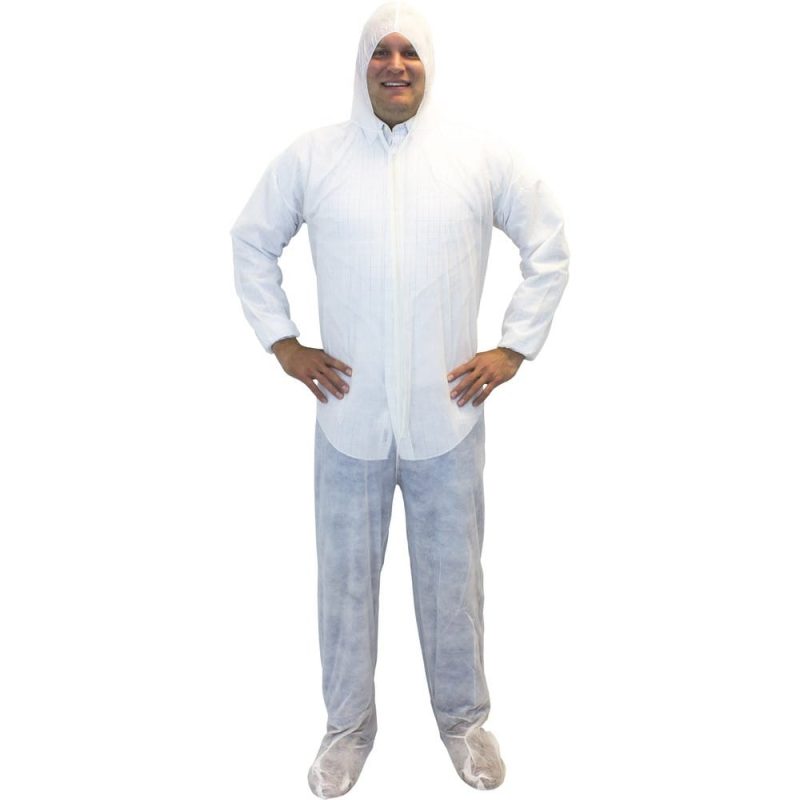 XL, White Polypropylene Coveralls, w/ Hood & Feet (25 Per Case)
