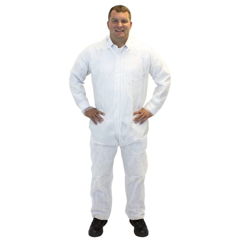 4XL, White Polypropylene Coveralls, White, No Hood, Boots (25 Per Case)