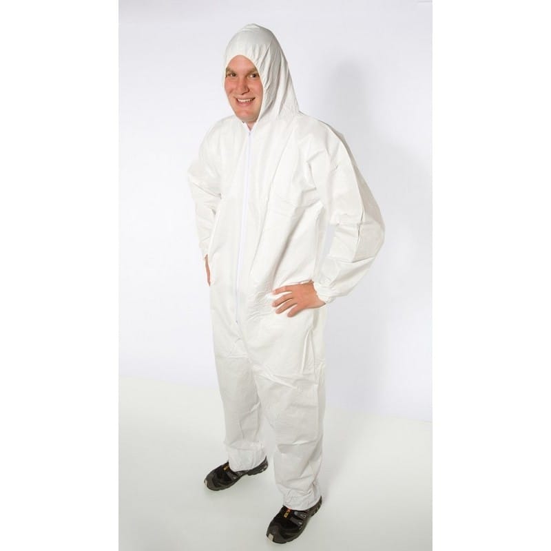 Large, White Polypropylene Coveralls, w/ Hood & Feet (25 Per Case) - Image 2