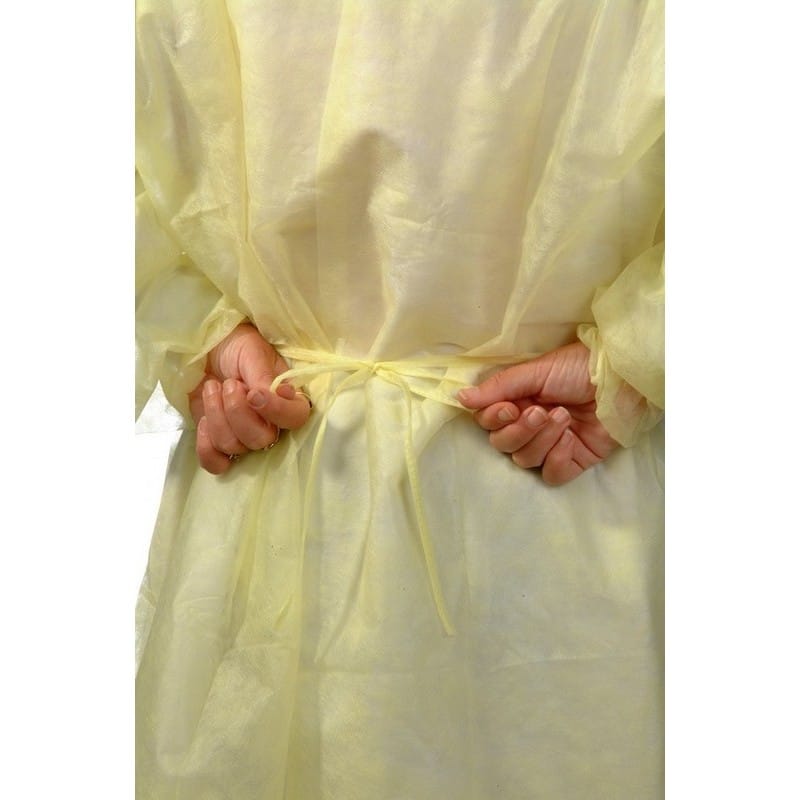 XL, Yellow Isolation Polypropylene Gown w/Ties (50 Per Case) - Image 2