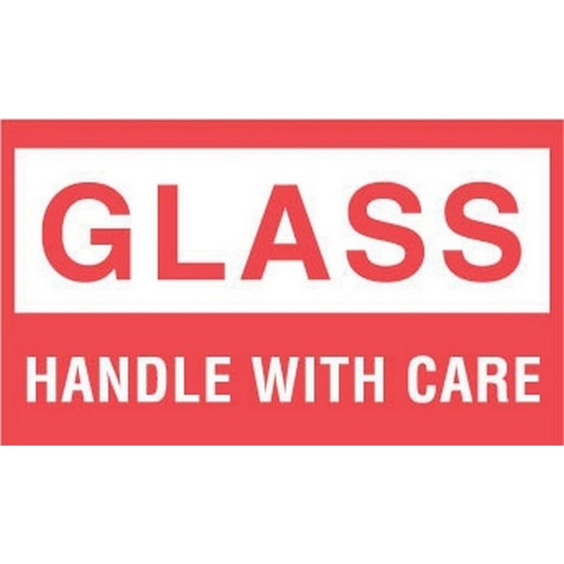 3" x 5" White/Red Glass Handle With Care Labels (500 per Roll) - Image 2