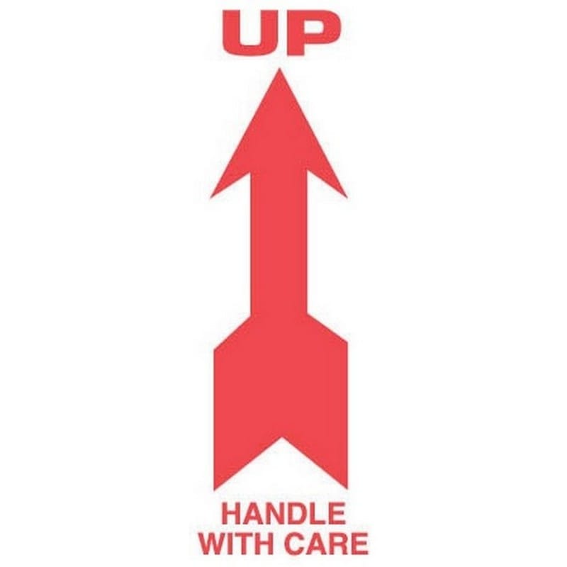 2-1/2" x 7" Up Handle With Care Labels (500 per Roll)