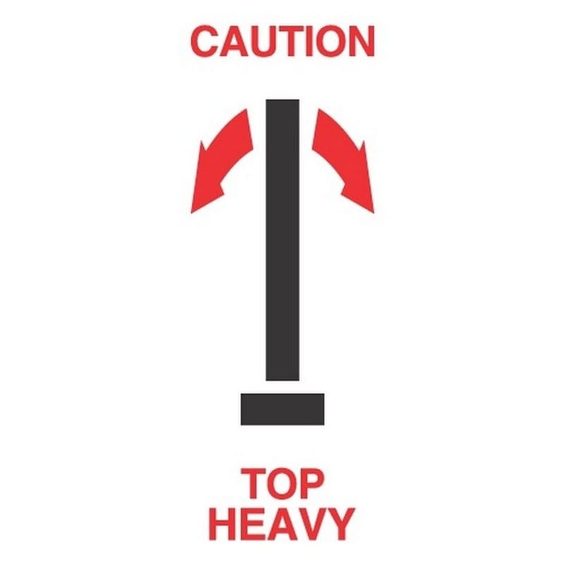 2-1/2" x 7" Caution Top Heavy Labels (500 per Roll)