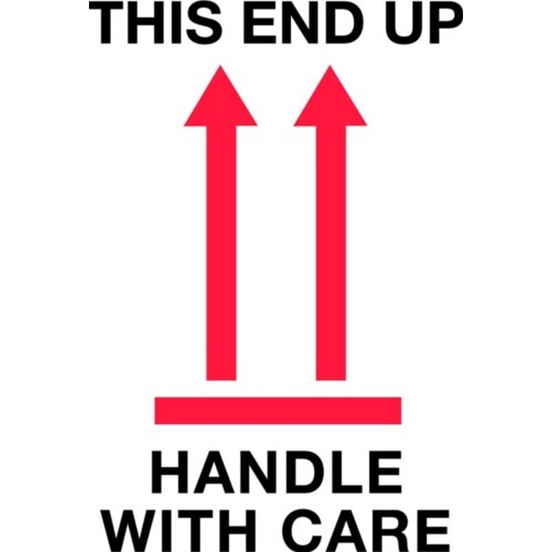 4" x 6" This End Up Handle With Care Labels (500 per Roll)