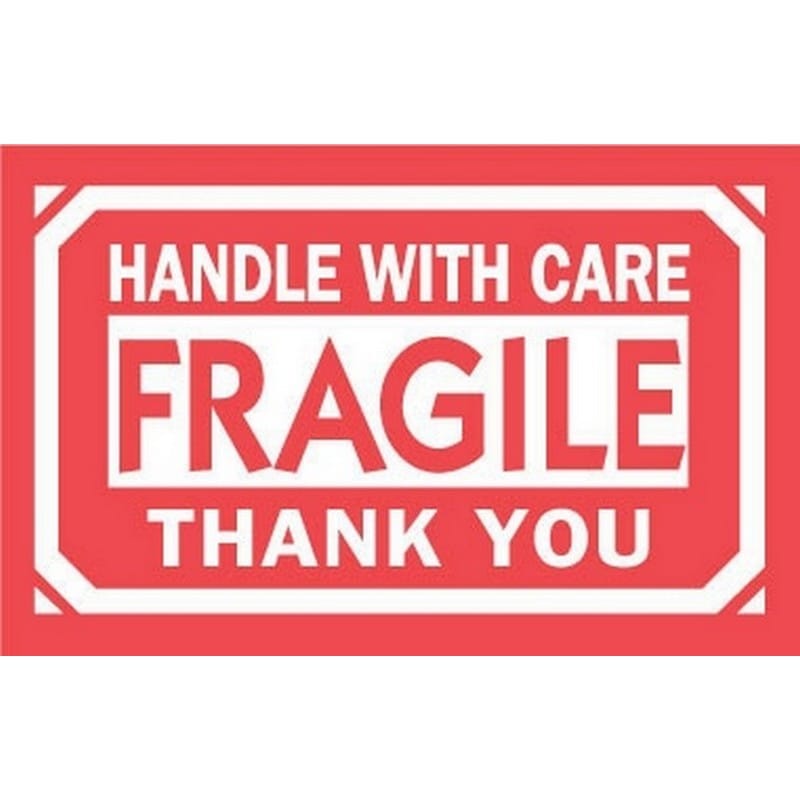 3" x 5" Fragile Handle With Care Thank You Labels (500 per Roll)