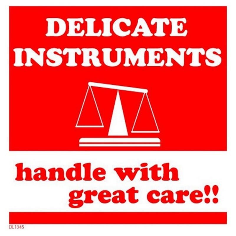 4" x 4" Delicate Instruments Handle with Great Care Labels (500 per Roll)