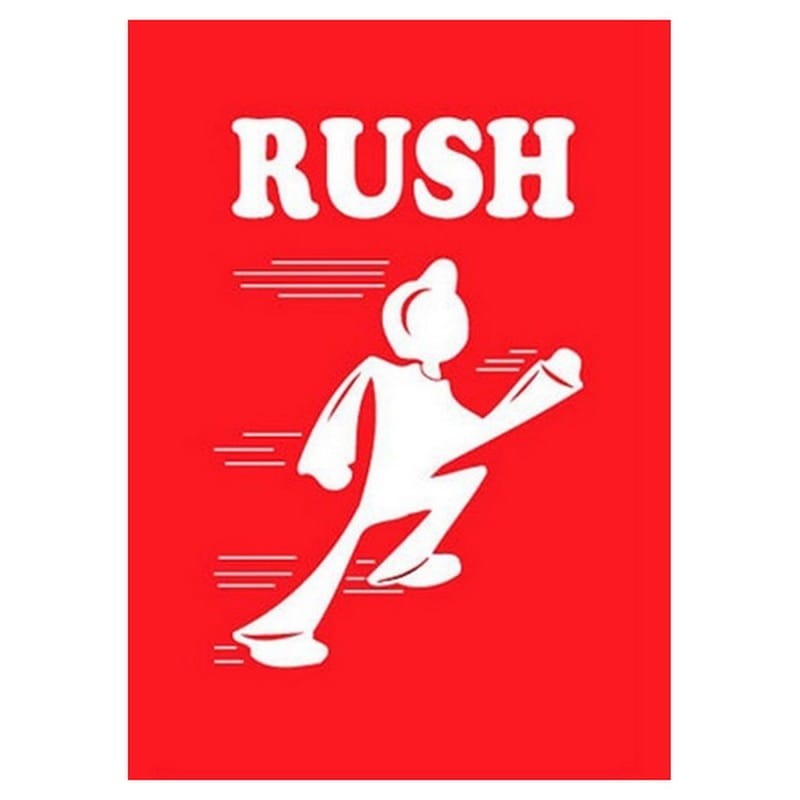 4" x 6" White/Red Rush Labels (500 per Roll)