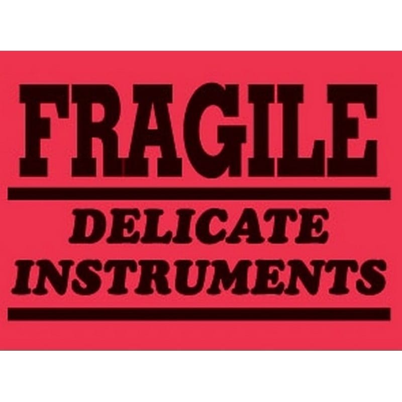 3" x 4" Black/Fluorescent Red Fragile Delicate Instrument Labels (500 per Roll) - Image 2