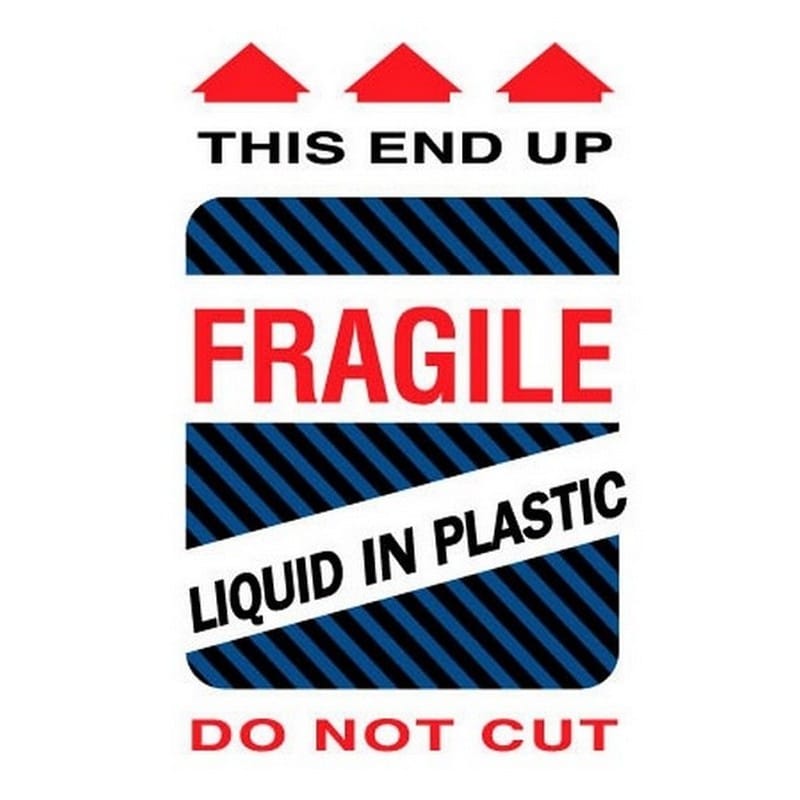 6" x 4" Fragile Liquid In Plastic Labels (500 per Roll) - Image 2