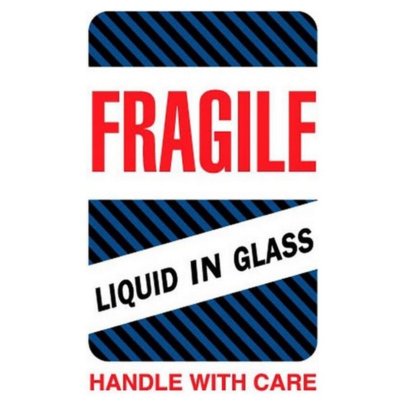 6" x 4" Fragile Liquid In Glass Handle With Care Labels (500 per Roll)