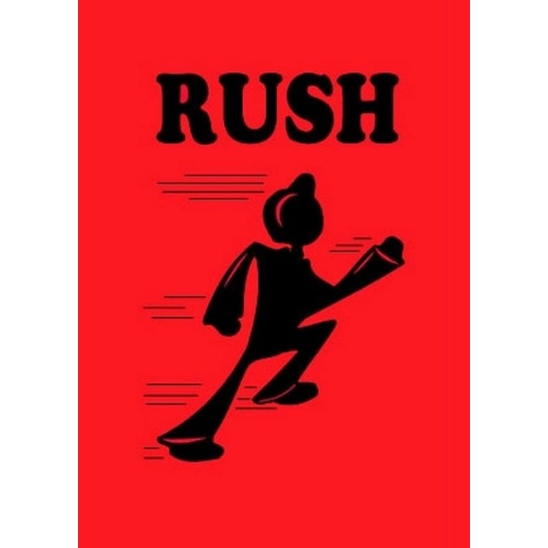 4" x 6" Black/Fluorescent Red Rush Labels (500 per Roll)