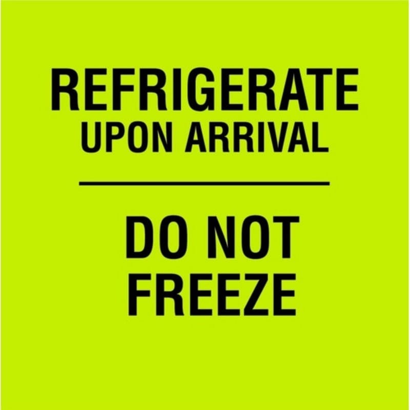 3" x 3" Black/Fluorescent Green Refrigerate Upon Arrival Do Not Freeze Labels (500 per Roll) - Image 2