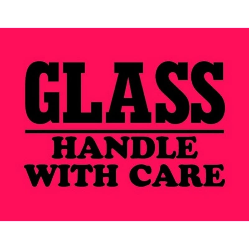 4" x 6" Black/Fluorescent Red Glass Handle With Care Labels (500 per Roll) - Image 2
