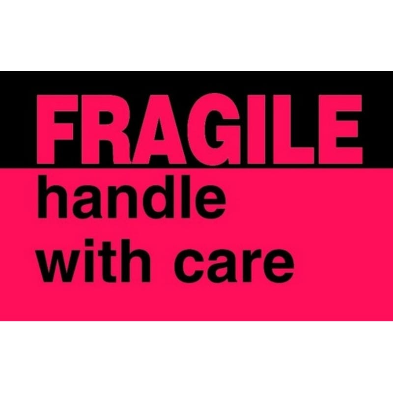 3" x 5" Black/Fluorescent Red Fragile Handle With Care Labels (500 per Roll) - Image 2