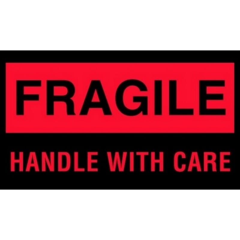 3" x 5" Black/Fluorescent Red Fragile Handle With Care Labels (500 per Roll) - Image 2