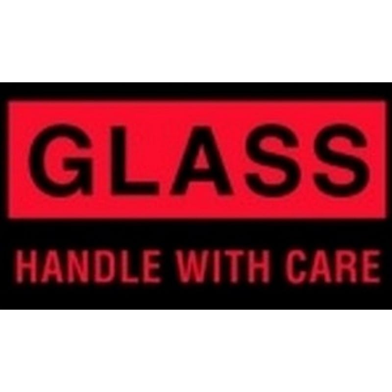 3" x 5" Black/Fluorescent Red Glass Handle With Care Labels (500 per Roll) - Image 2