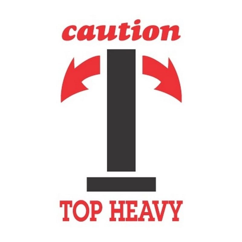 3" x 4" Caution Top Heavy Labels (500 per Roll) - Image 2