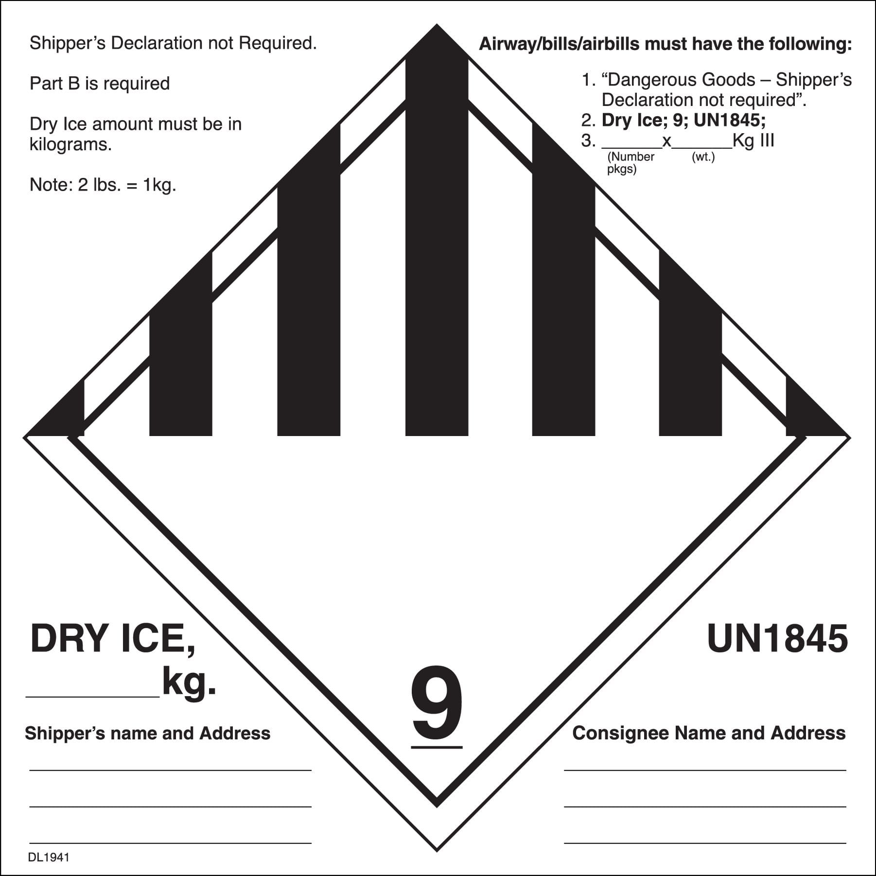 6" x 6" Dry Ice Labels UN1845 — 500 per Roll - Image 2