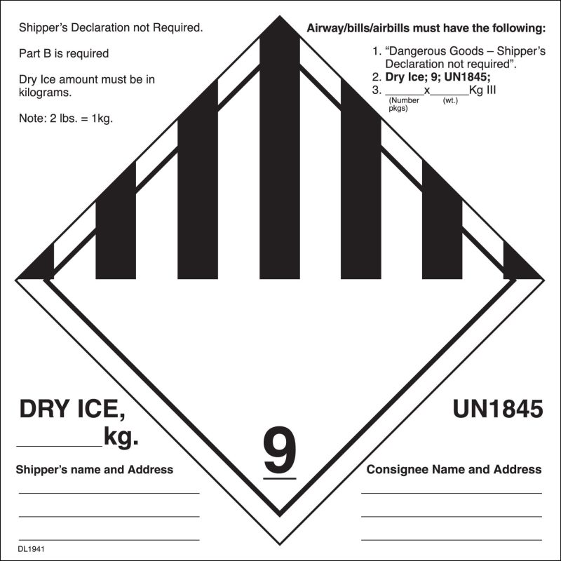 6" x 6" Dry Ice Labels UN1845 — 500 per Roll