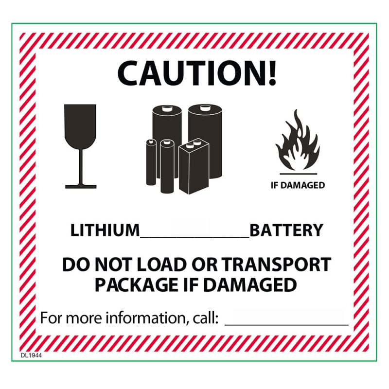 4-5/8" x 5" Caution Lithium Battery Labels (500 per Roll)