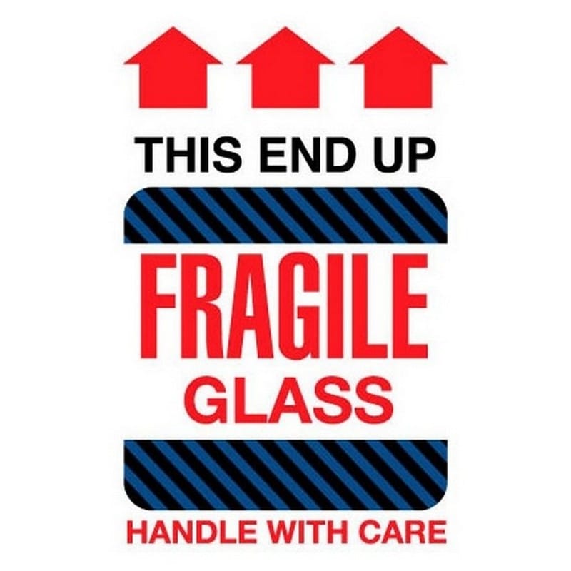 6" x 4" Fragile Glass This End Up Labels (500 per Roll)