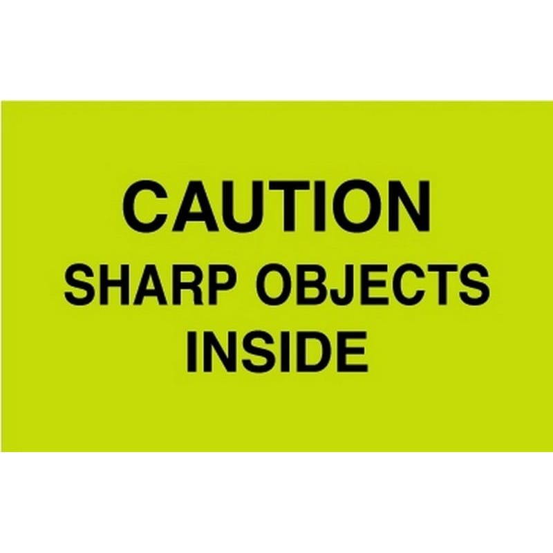 3" x 5" Caution Sharp Objects Inside Labels (500 per Roll) - Image 2