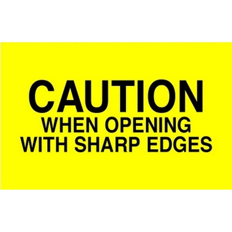 3" x 5" Caution When Opening with Sharp Edges Labels (500 per Roll) - Image 2