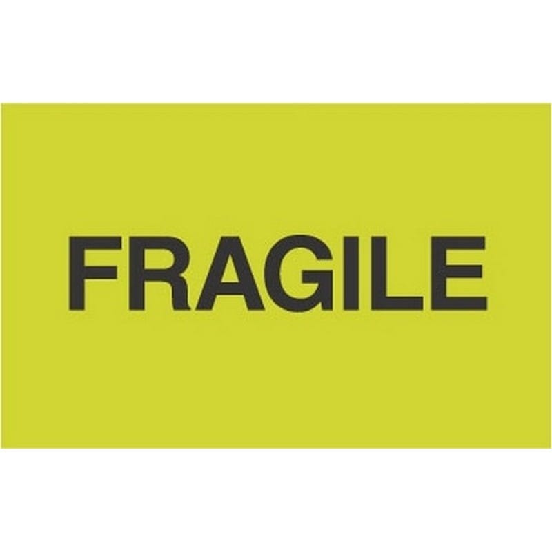 3" x 5" Black/Fluorescent Green Fragile Labels (500 per Roll) - Image 2