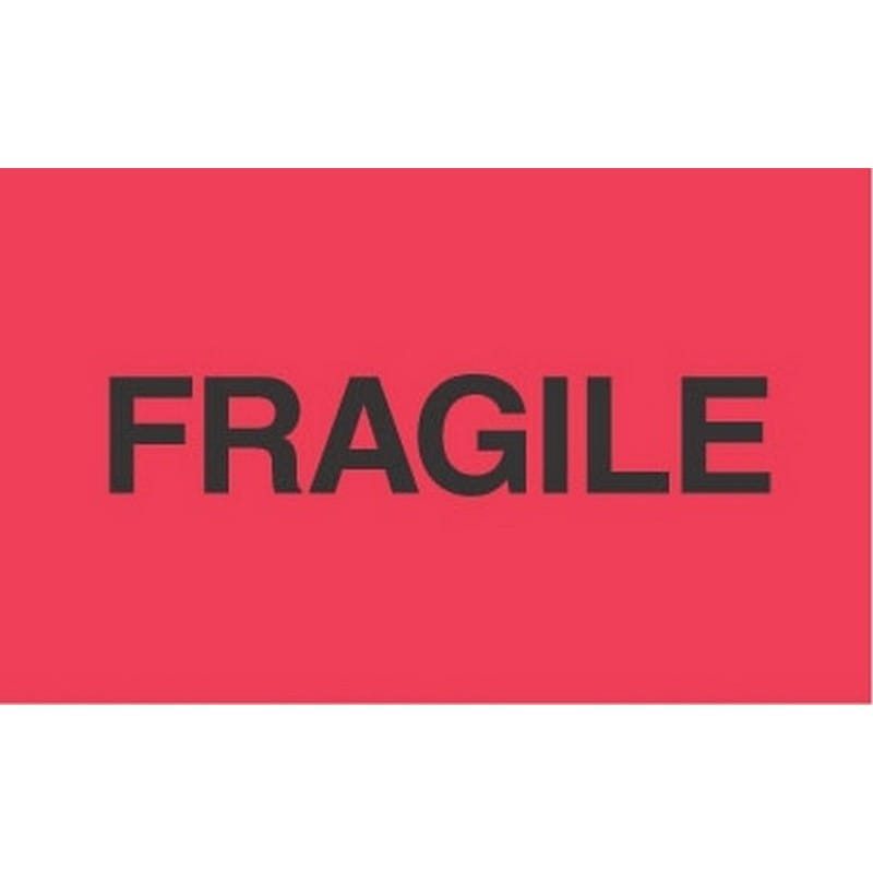 3" x 5" Black/Fluorescent Red Fragile Labels (500 per Roll) - Image 2