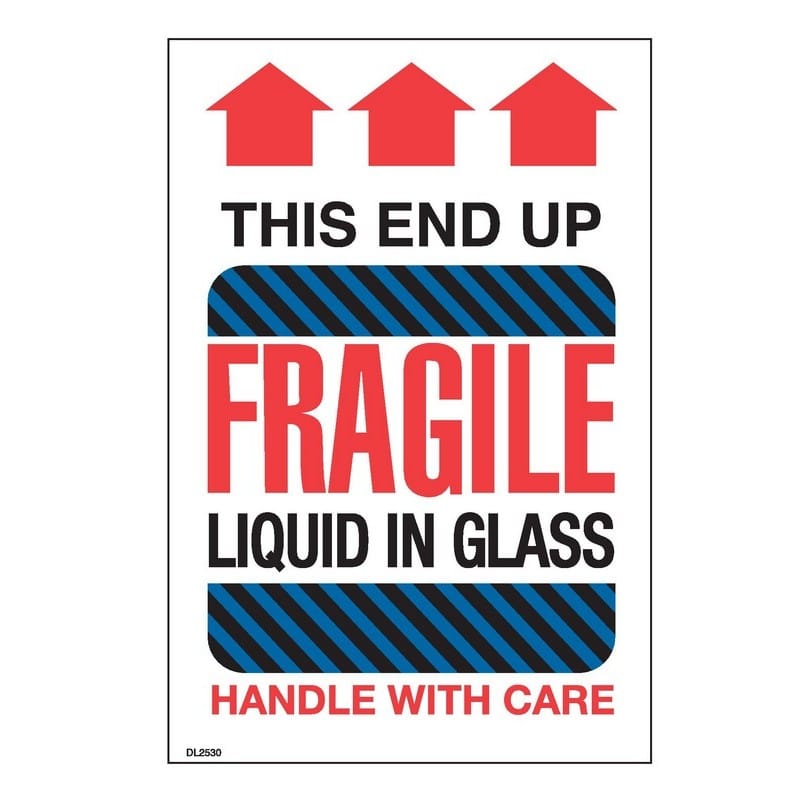 4" x 6" This end up Fragile liquid in glass handle with care Labels (500 per Roll)