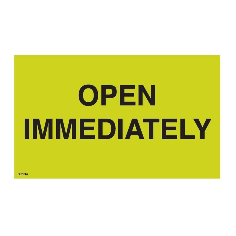 3" x 5" Open Immediately labels (500 per Roll)