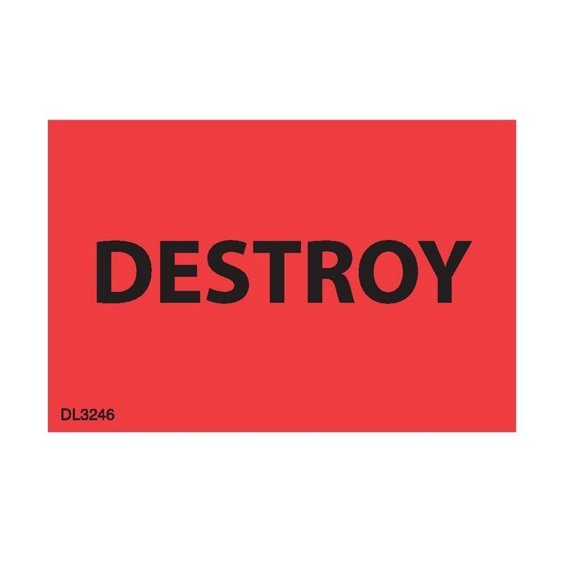 2" x 3" Destroy labels (500 per Roll)