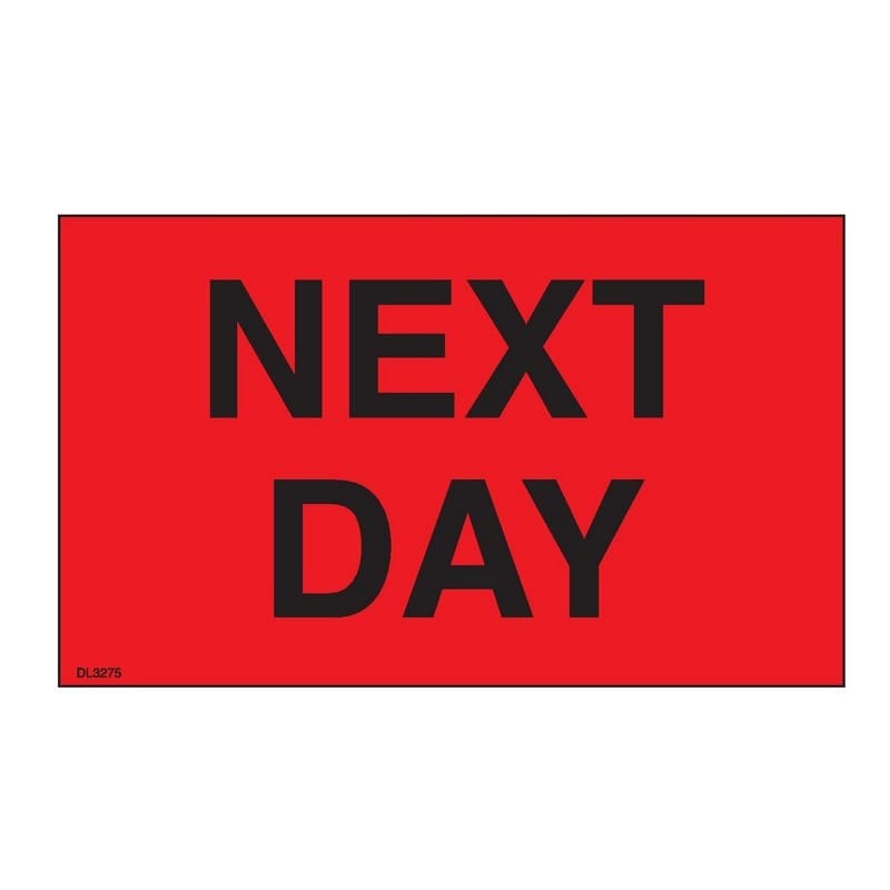 Red 3” x 5” Next Day Labels for Shipping – 500-Label Roll
