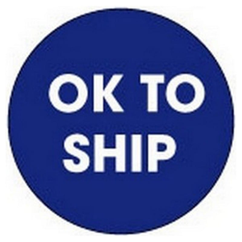 2" White/Blue Diameter OK To Ship Circle Labels (500 per Roll)