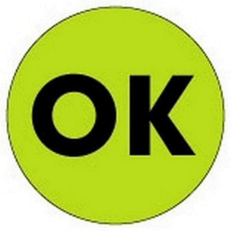 2" Diameter OK Circle Labels (500 per Roll)