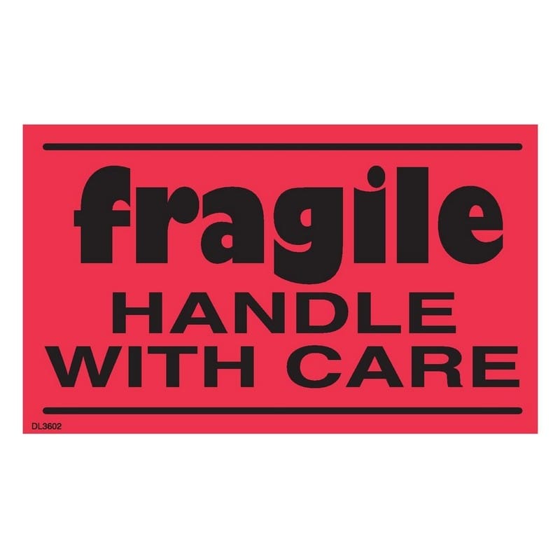3" x 5" Fragile handle with care labels (500 per Roll)