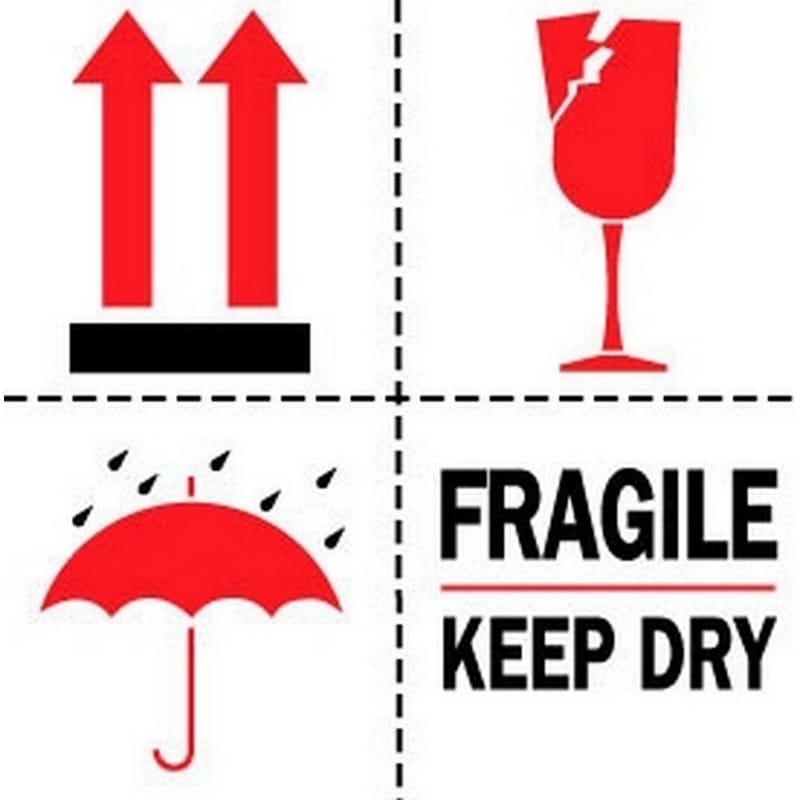 6" x 6" Fragile Keep Dry Labels (500 per Roll)