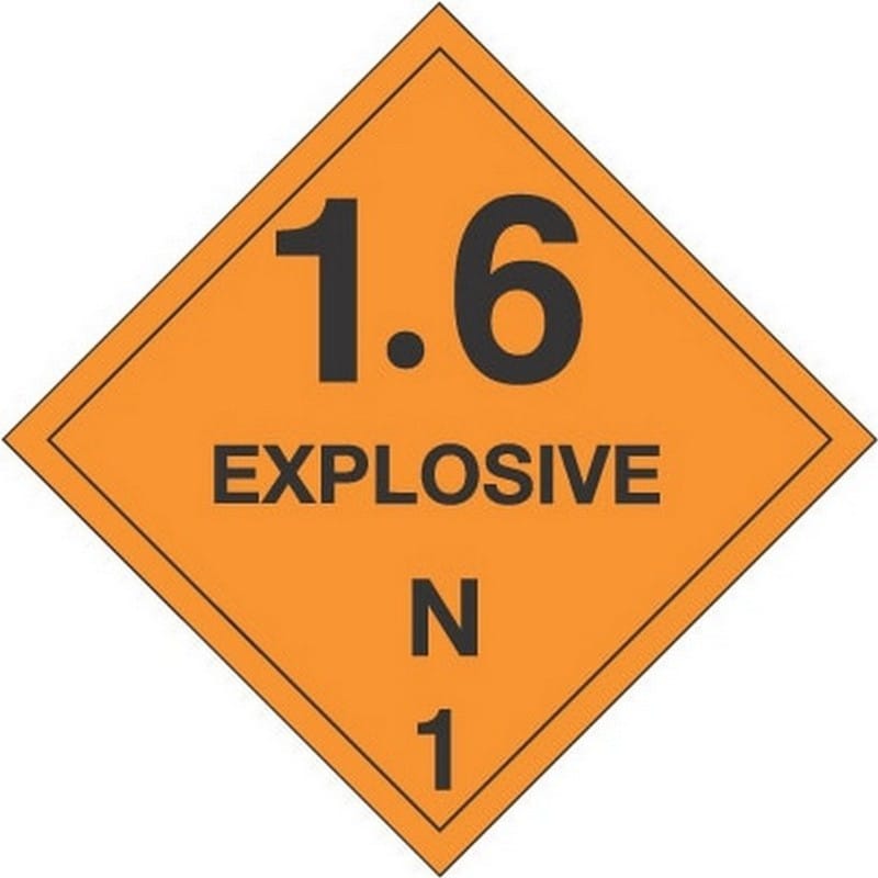4" x 4" 1.6 Explosive N D.O.T. Class 1 Hazard Labels (500 per Roll)