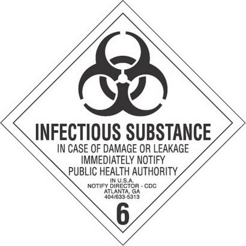 4" x 4" Infectious Substance D.O.T. Class 6 Hazard Labels (500 per Roll) - Image 2