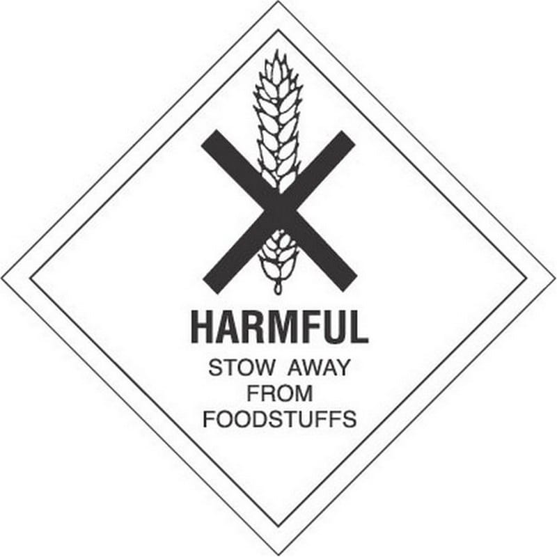 4" x 4" Harmful Stow Away from Foodstuffs D.O.T. Subsidiary Risk Labels (500 per Roll)