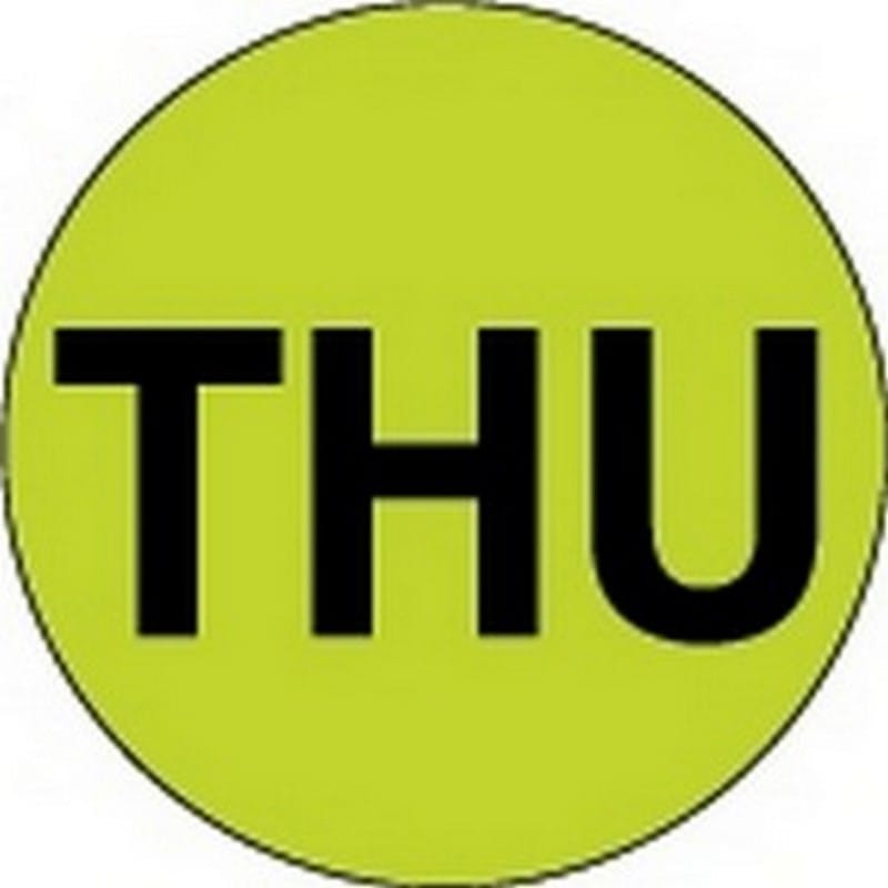 1" Diameter "THU" Day of the Week Circle Labels (500 per Roll) - Image 2