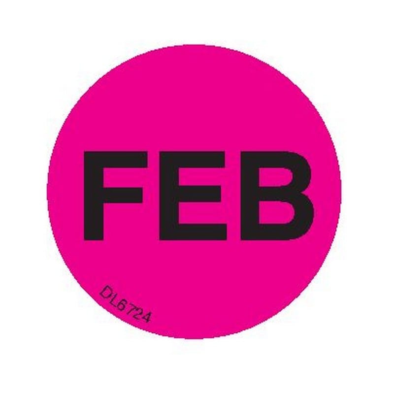 1" Diameter "Feb" Months of the year labels (500 per Roll)