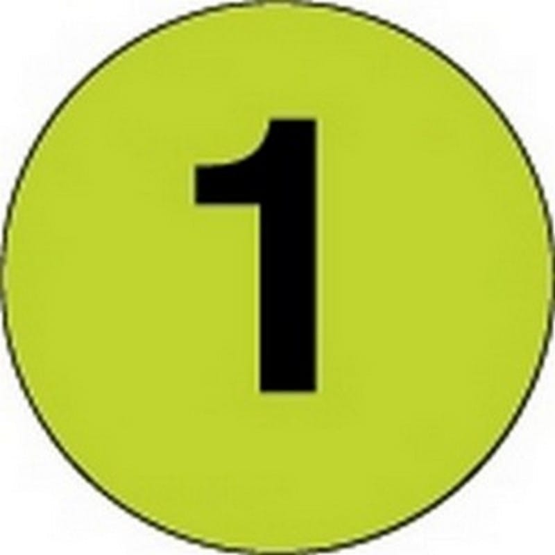 2" Diameter Number 1 Circle Labels (500 per Roll)