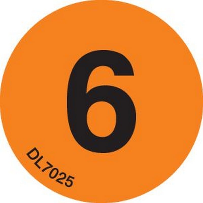 3" Diameter Number 6 Circle Labels (500 per Roll)