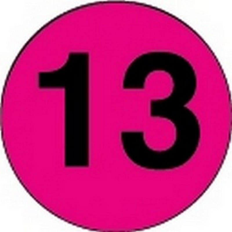 4" Diameter Number 13 Circle Labels (500 per Roll) - Image 2