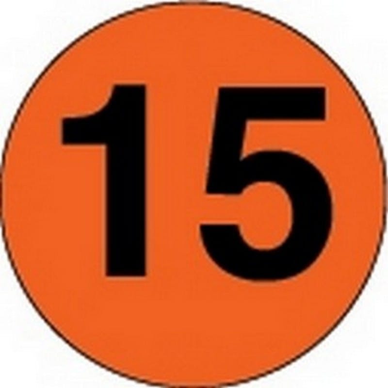 2" Diameter Number 15 Circle Labels (500 per Roll) - Image 2